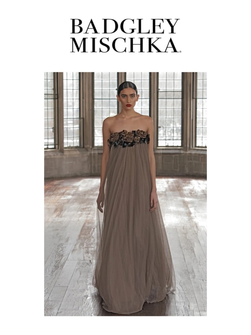 BADGLEY MISCHKA Poetic Velvet Flower and Tulle Gown